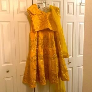 Beautiful New Yellow Raw Silk Embroidered Lehenga Choli Dupatta Set